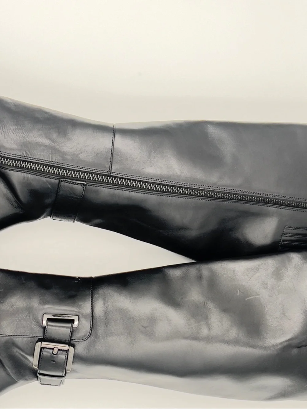 Michael Kors Black Leather‎ Over-the-Knee Stiletto Boots with Buckle
